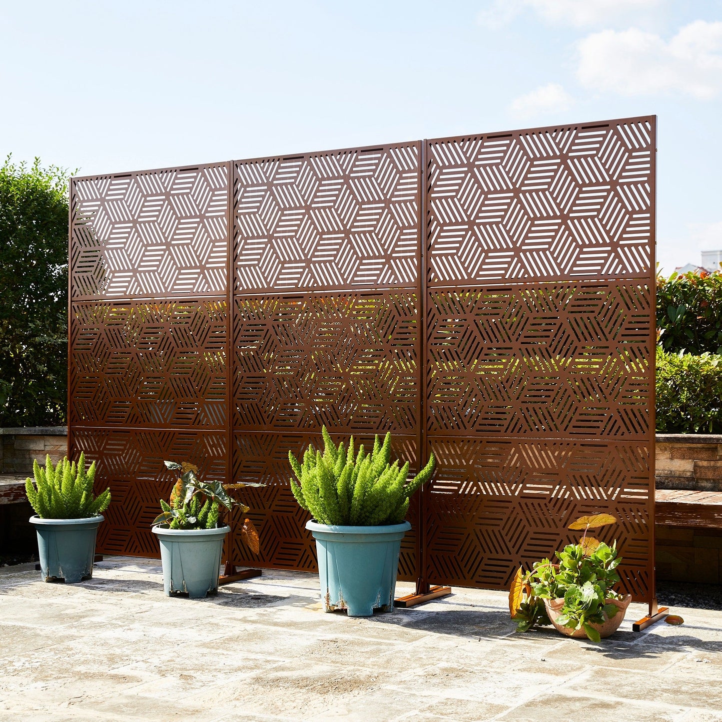 Paravent de confidentialité à 3 panneaux galvanisé à motifs floraux de 6 pieds de Glitzhome