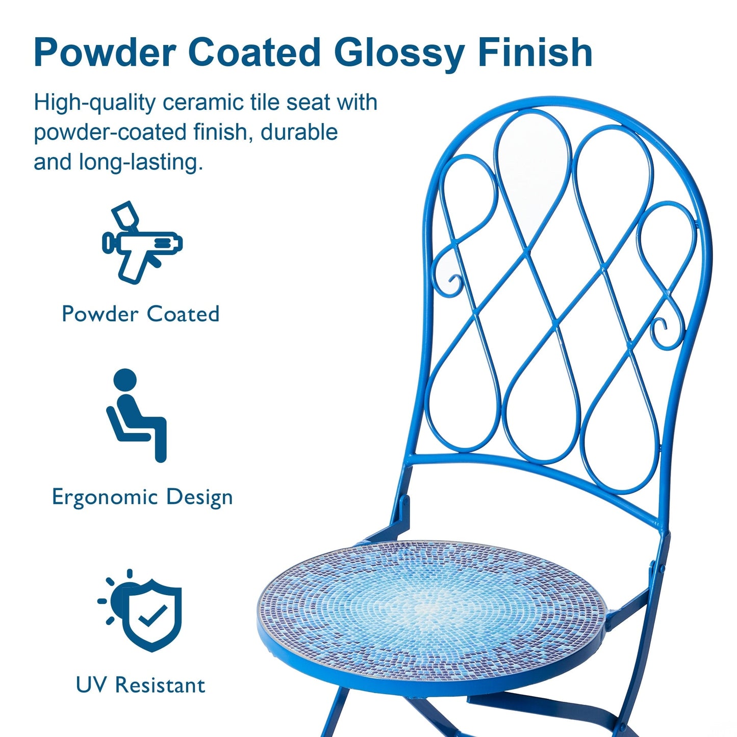 Ensemble bistrot pliant d'extérieur en métal Glitzhome 3 pièces avec table et chaises