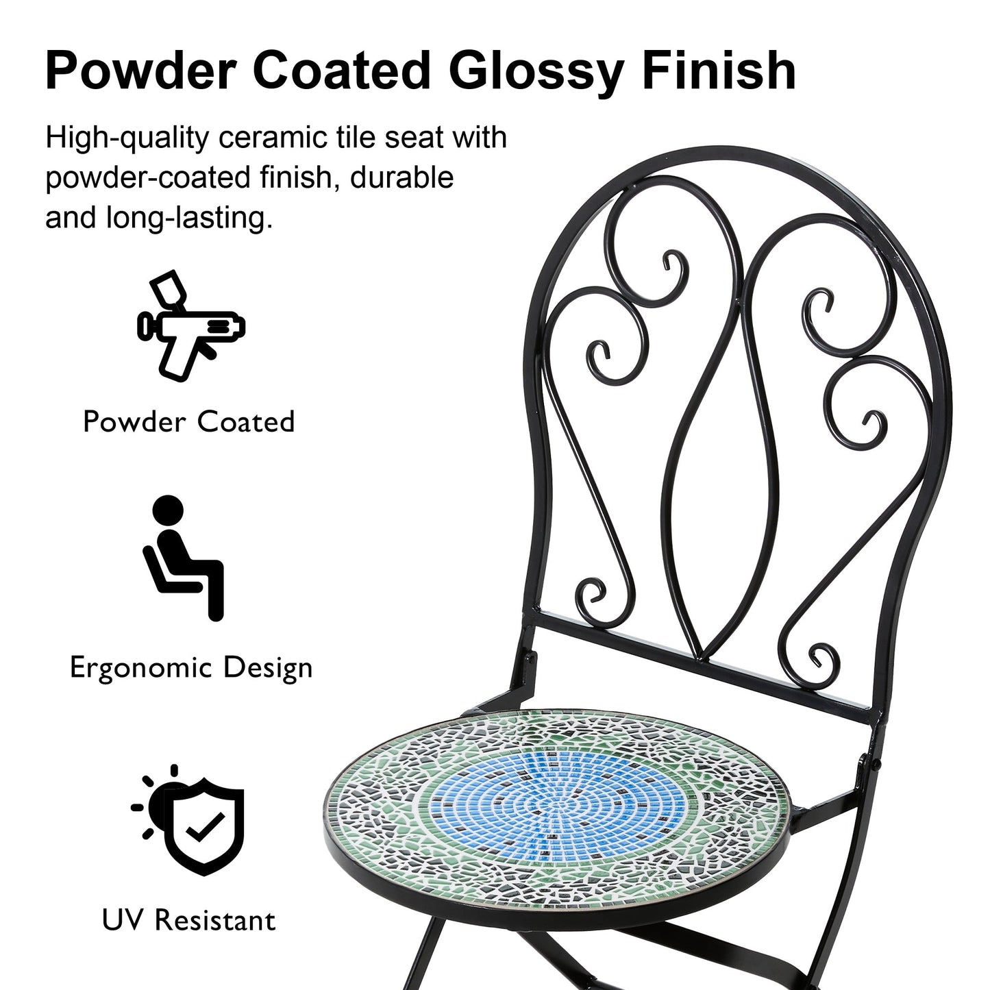 Ensemble bistrot pliant d'extérieur en métal Glitzhome 3 pièces avec table et chaises