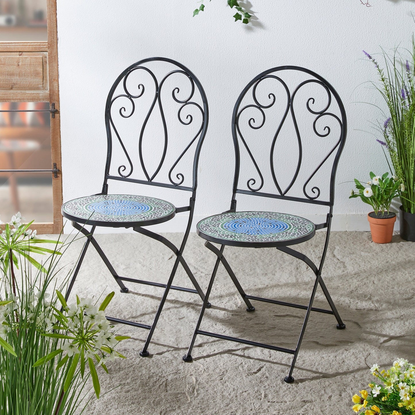 Ensemble bistrot pliant d'extérieur en métal Glitzhome 3 pièces avec table et chaises