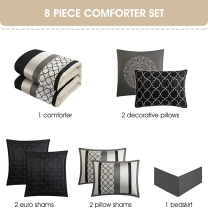 Ensemble de couette 8 pièces Nanshing Avalon Trellis à imprimé marocain