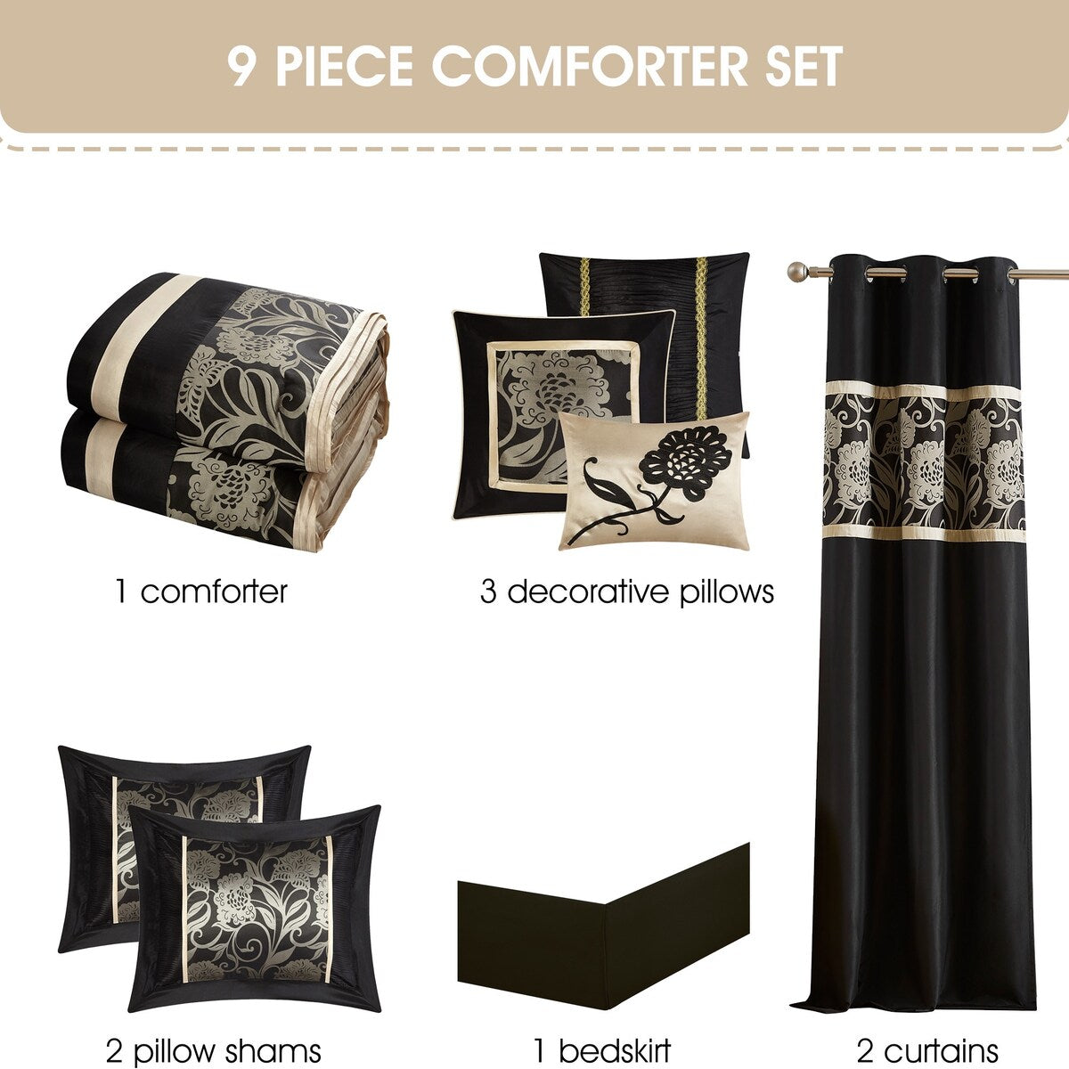 Ensemble de couette jacquard floral Nanshing Brie 9 pièces