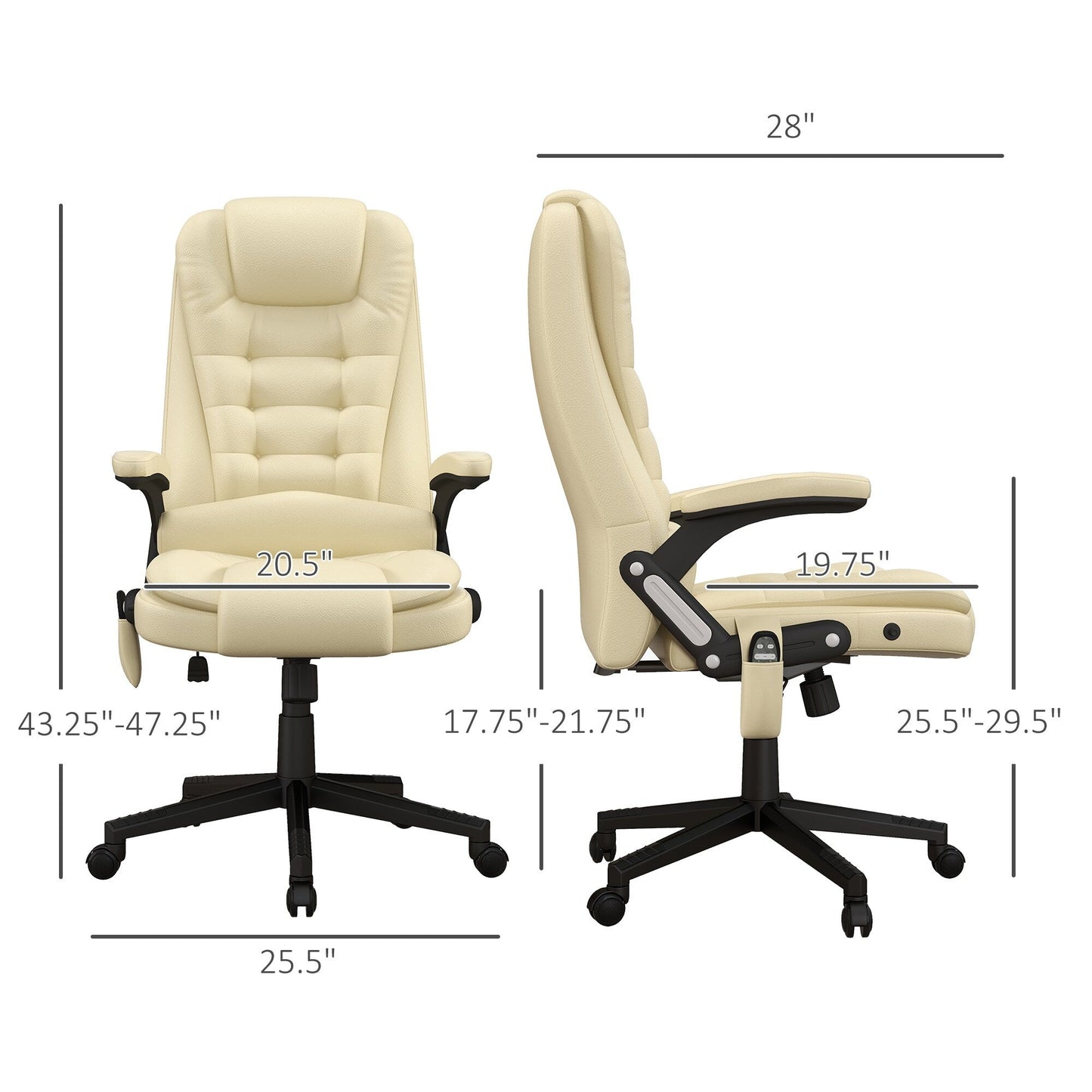 Fauteuil de bureau massant et vibrant HOMCOM à dossier haut avec 6 points de vibration, beige