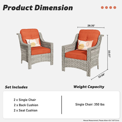 Ensemble de 2 chaises de patio d'extérieur en rotin et osier à dossier haut HOOOWOOO