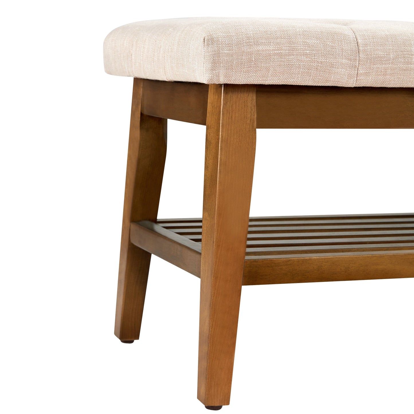 Banc à chaussures d'entrée, banc de rangement en tissu et bois massif, banc rembourré de 43 pouces pour salon et chambres