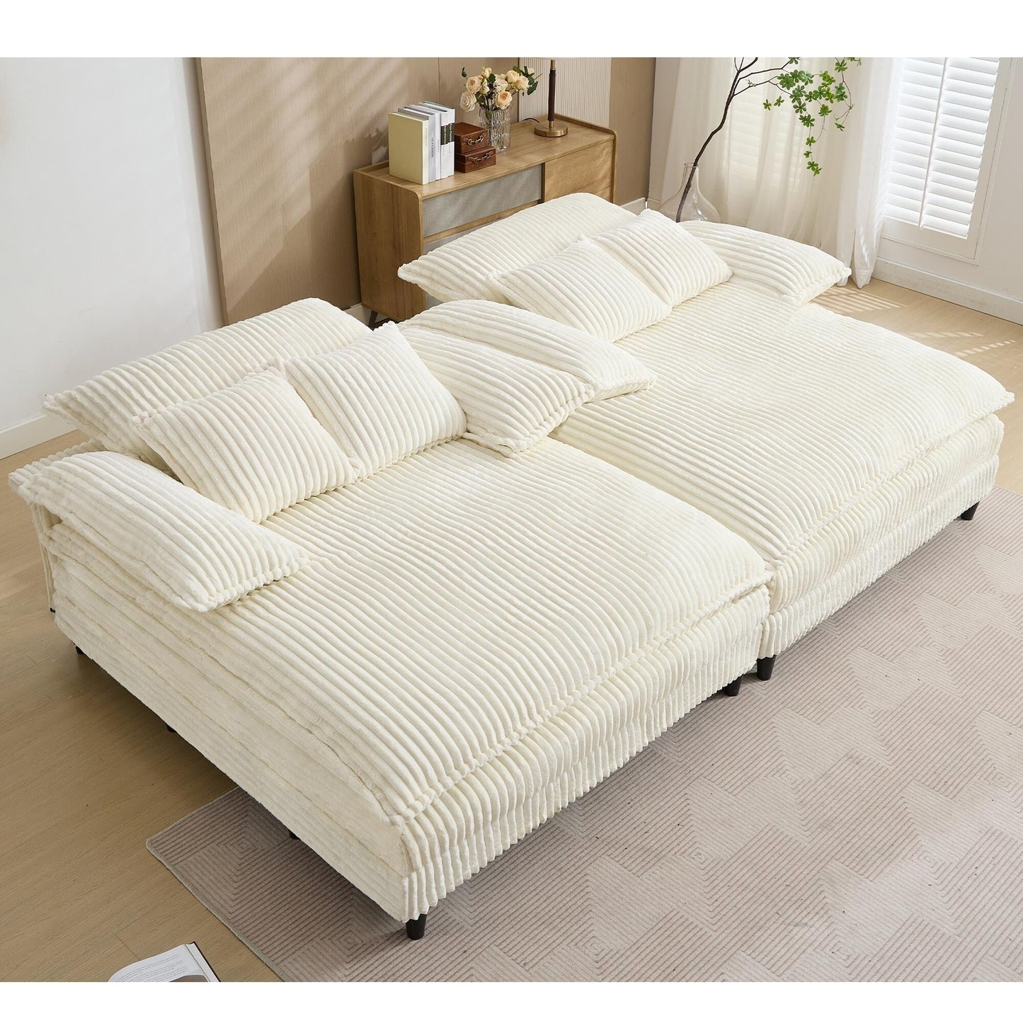 Canapé-lit Harmonia 109 W surdimensionné en velours côtelé, siège profond, double méridienne avec 4 oreillers