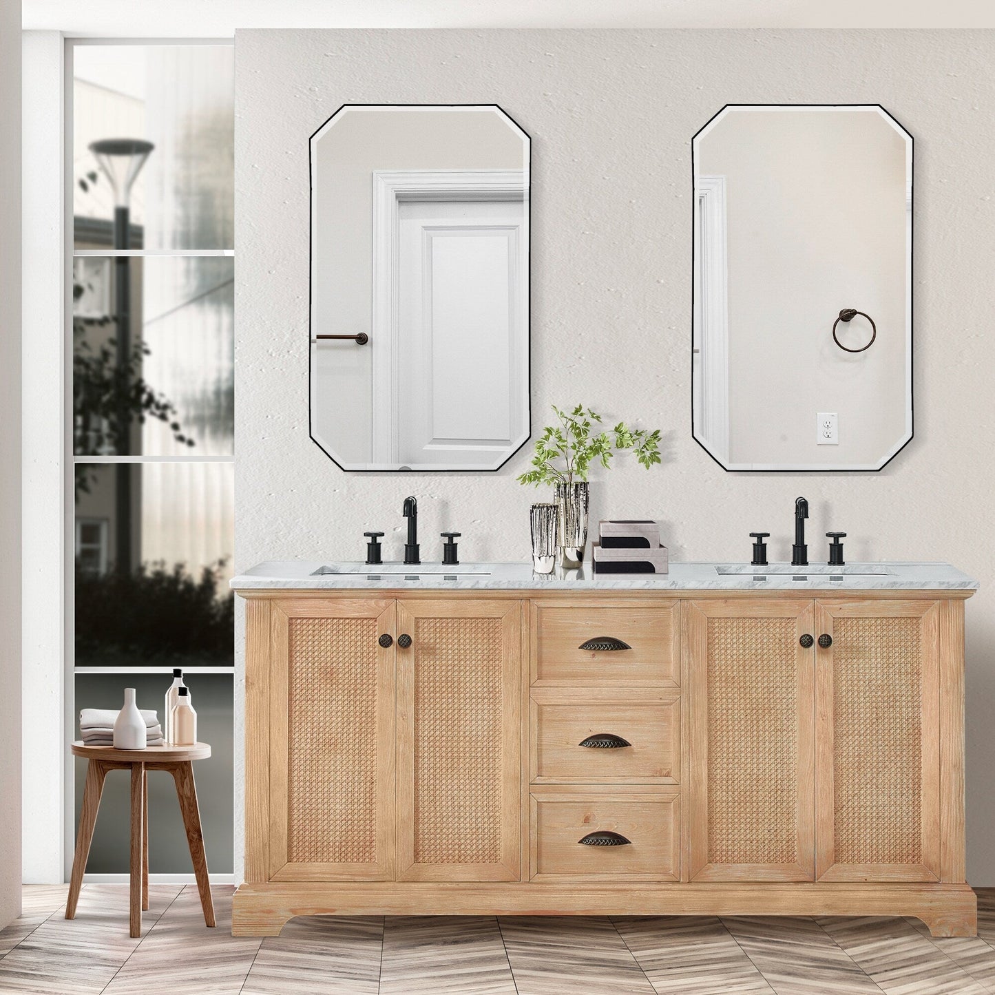 Meuble-lavabo Hervas avec plateau en marbre naturel sans miroir