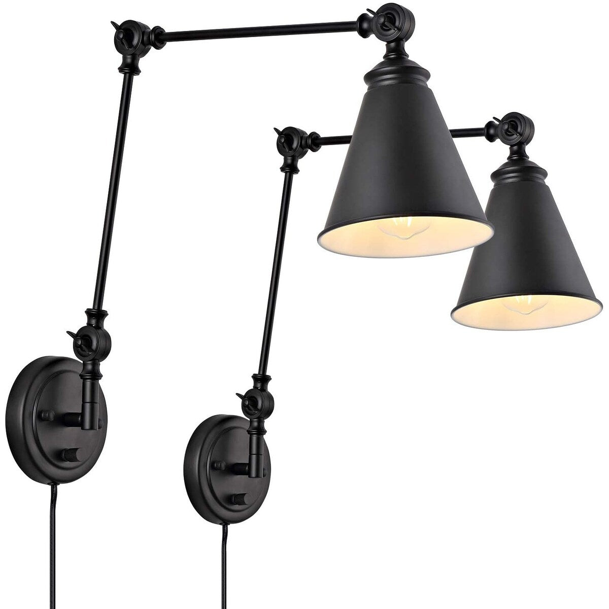 WINGBO Industrial Swing Arm Wall Sconce with Metal Shade,2-Pack...
