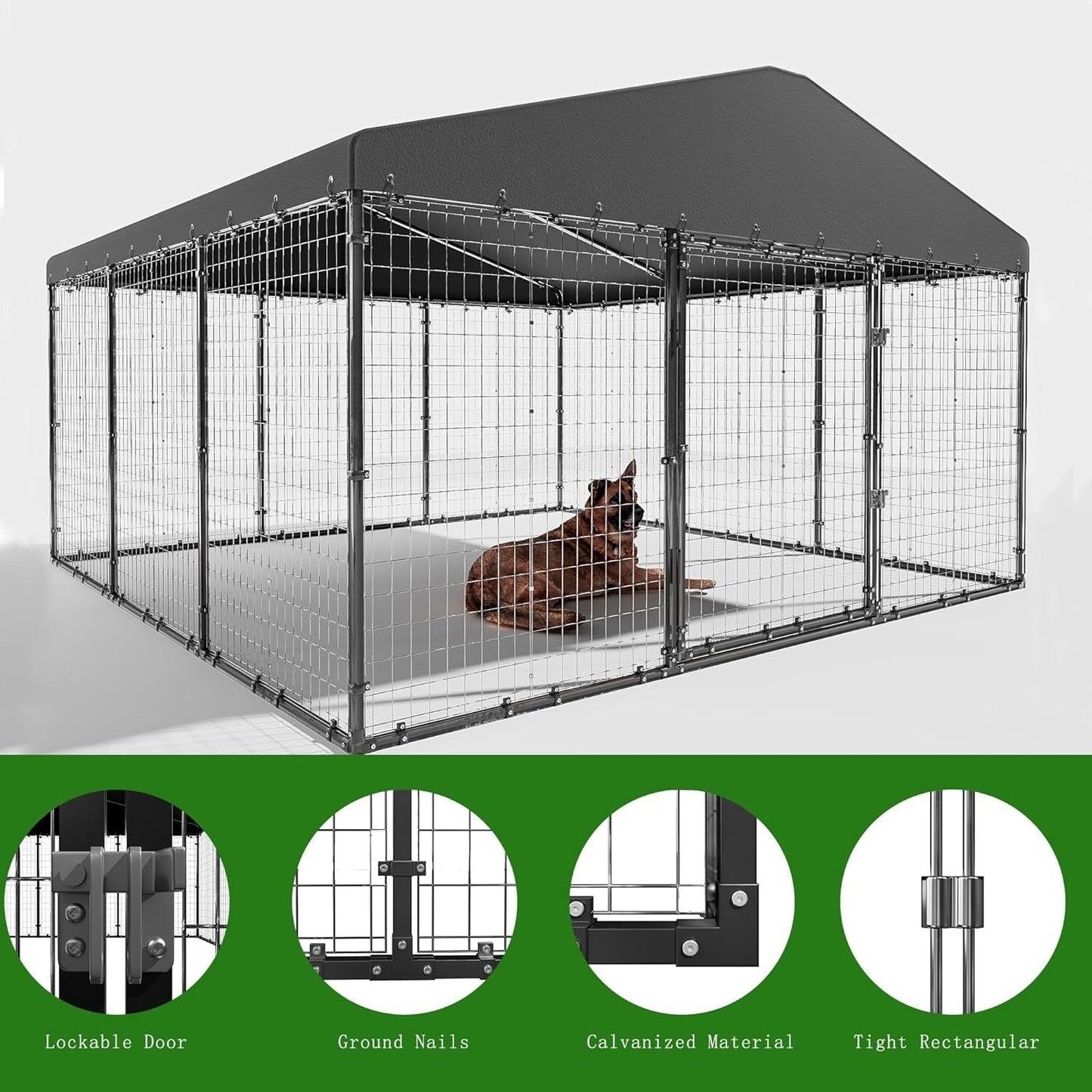 W 118 x D 118 x H 70 Large Outdoor Dog Kennel,Heavy Duty Dog Cage Enclosure with Waterproof Roof