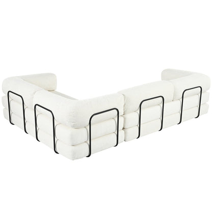 Canapé-lit modulaire en L en tissu velours côtelé