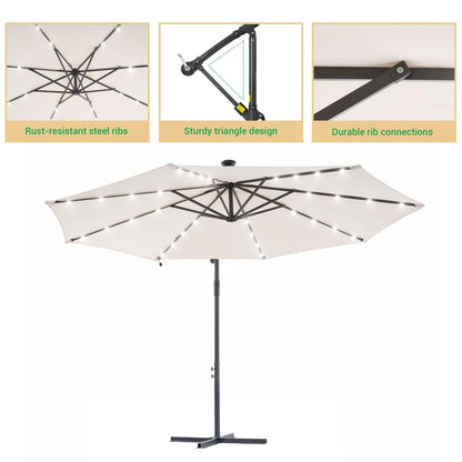 Parasol déporté de terrasse LIVOOSUN de 3 m avec éclairage LED et base en croix