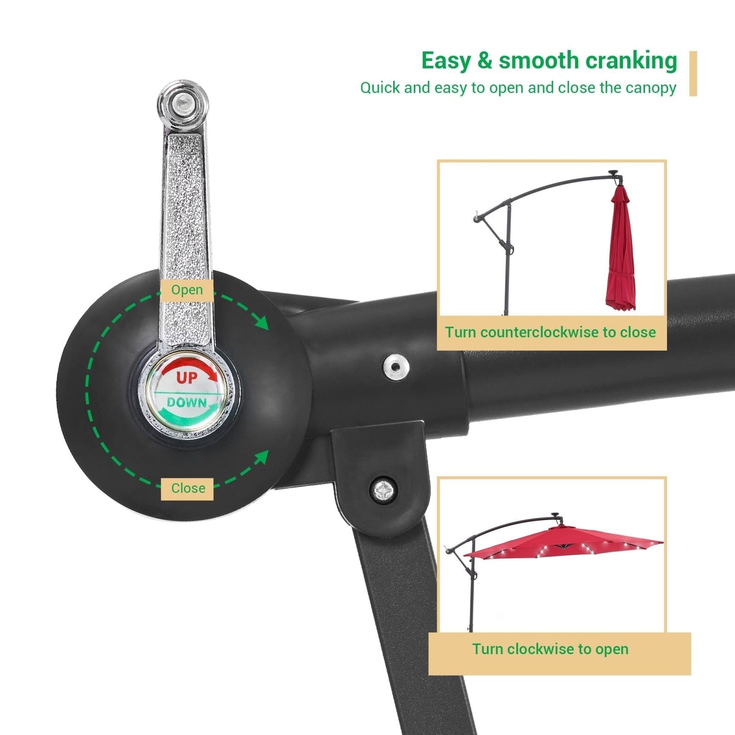 Parasol déporté de terrasse LIVOOSUN de 3 m avec éclairage LED et base en croix