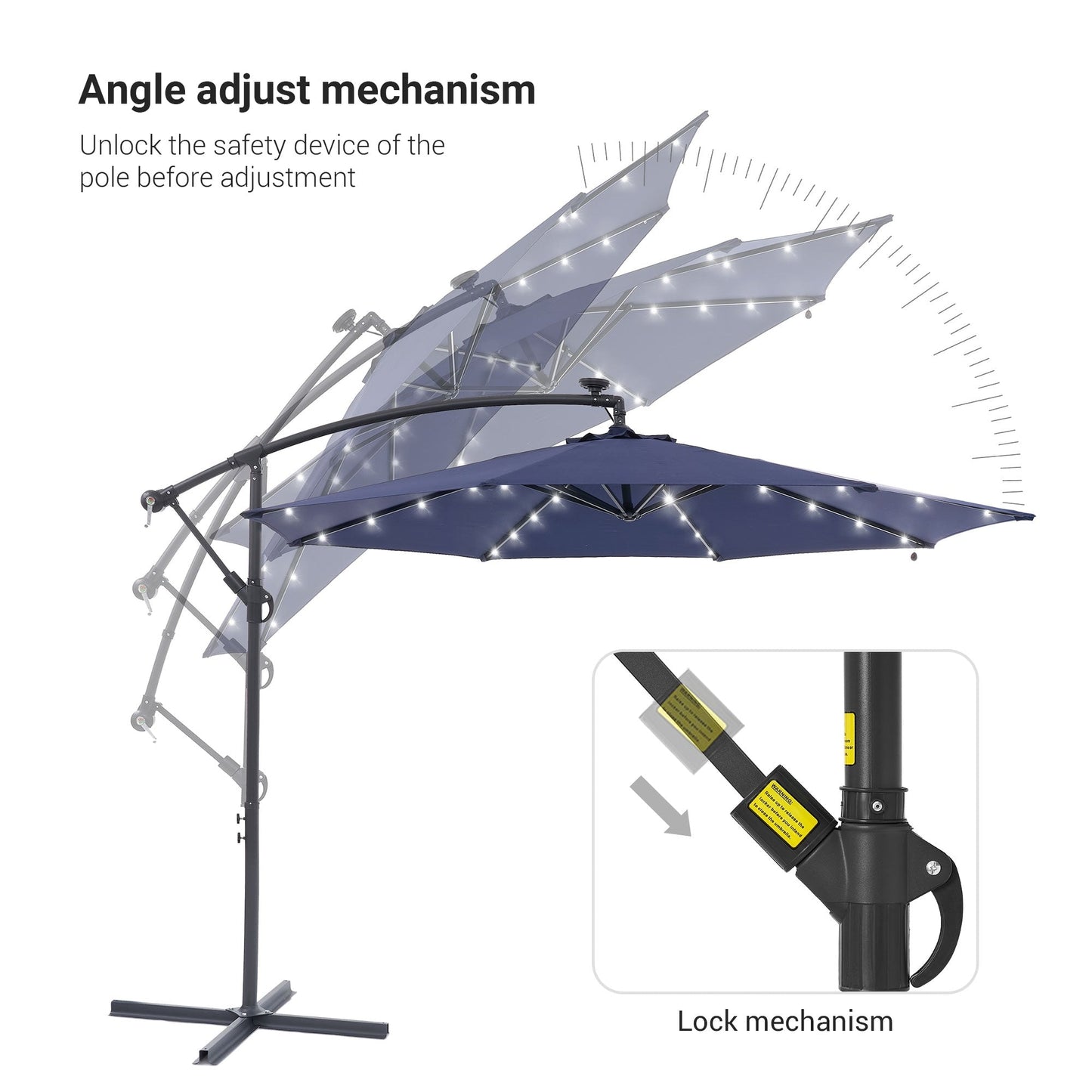 Parasol déporté de terrasse LIVOOSUN de 3 m avec éclairage LED et base en croix