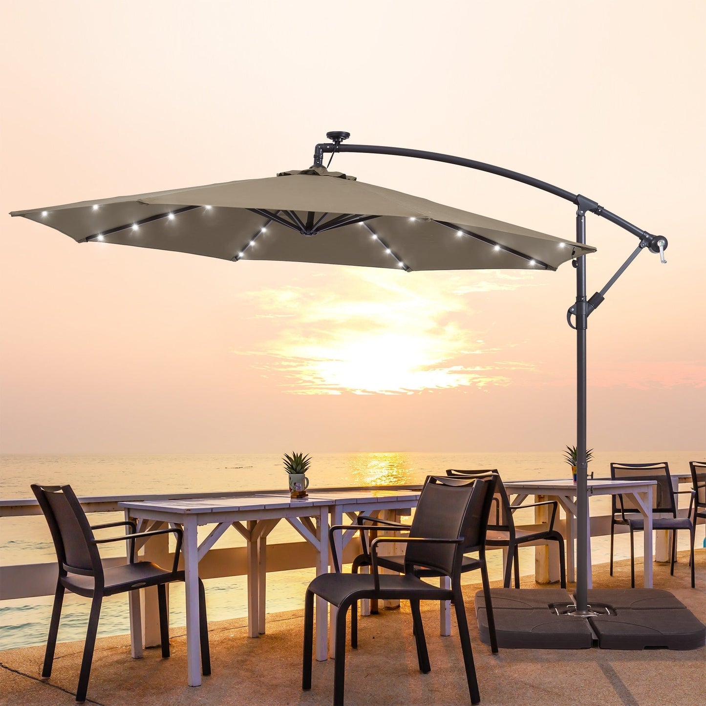Parasol déporté de terrasse LIVOOSUN de 3 m avec éclairage LED et base en croix