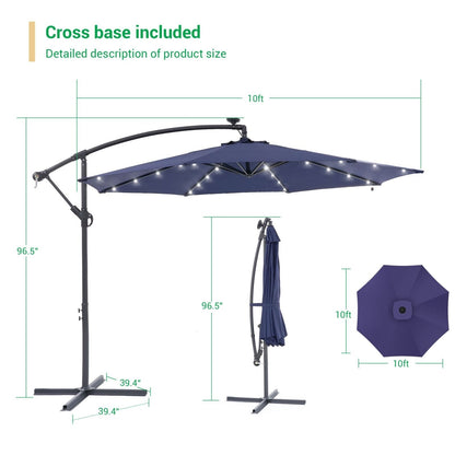Parasol déporté de terrasse LIVOOSUN de 3 m avec éclairage LED et base en croix