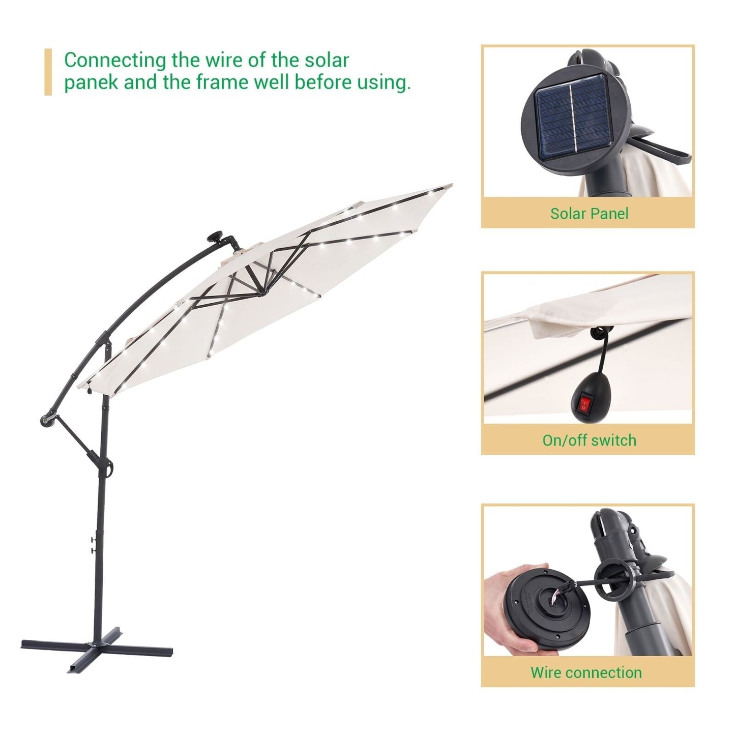 Parasol déporté de terrasse LIVOOSUN de 3 m avec éclairage LED et base en croix