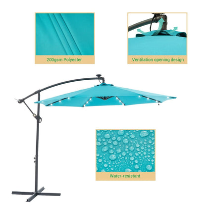 Parasol déporté de terrasse LIVOOSUN de 3 m avec éclairage LED et base en croix