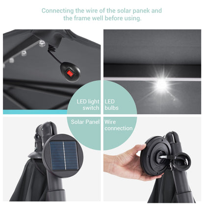 Parasol déporté de terrasse LIVOOSUN de 3 m avec éclairage LED et base en croix