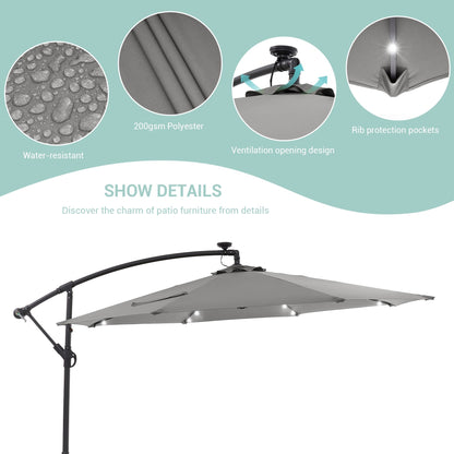 Parasol déporté de terrasse LIVOOSUN de 3 m avec éclairage LED et base en croix