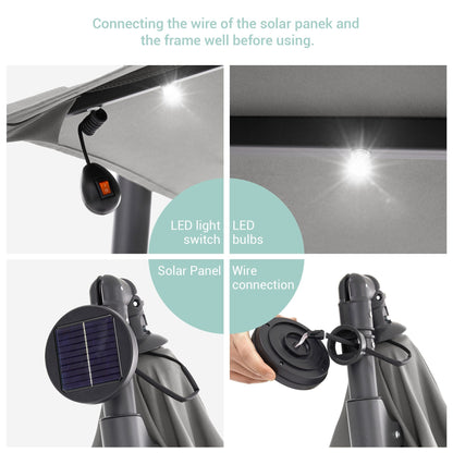 Parasol déporté de terrasse LIVOOSUN de 3 m avec éclairage LED et base en croix