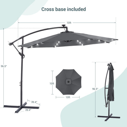 Parasol déporté de terrasse LIVOOSUN de 3 m avec éclairage LED et base en croix