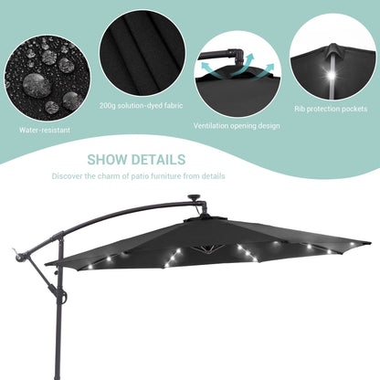 Parasol déporté de terrasse LIVOOSUN de 3 m avec éclairage LED et base en croix