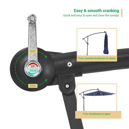 Parasol déporté de terrasse LIVOOSUN de 3 m avec éclairage LED et base en croix