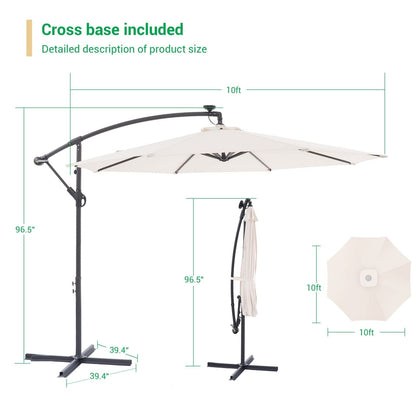 Parasol déporté de terrasse LIVOOSUN de 3 m avec éclairage LED et base en croix