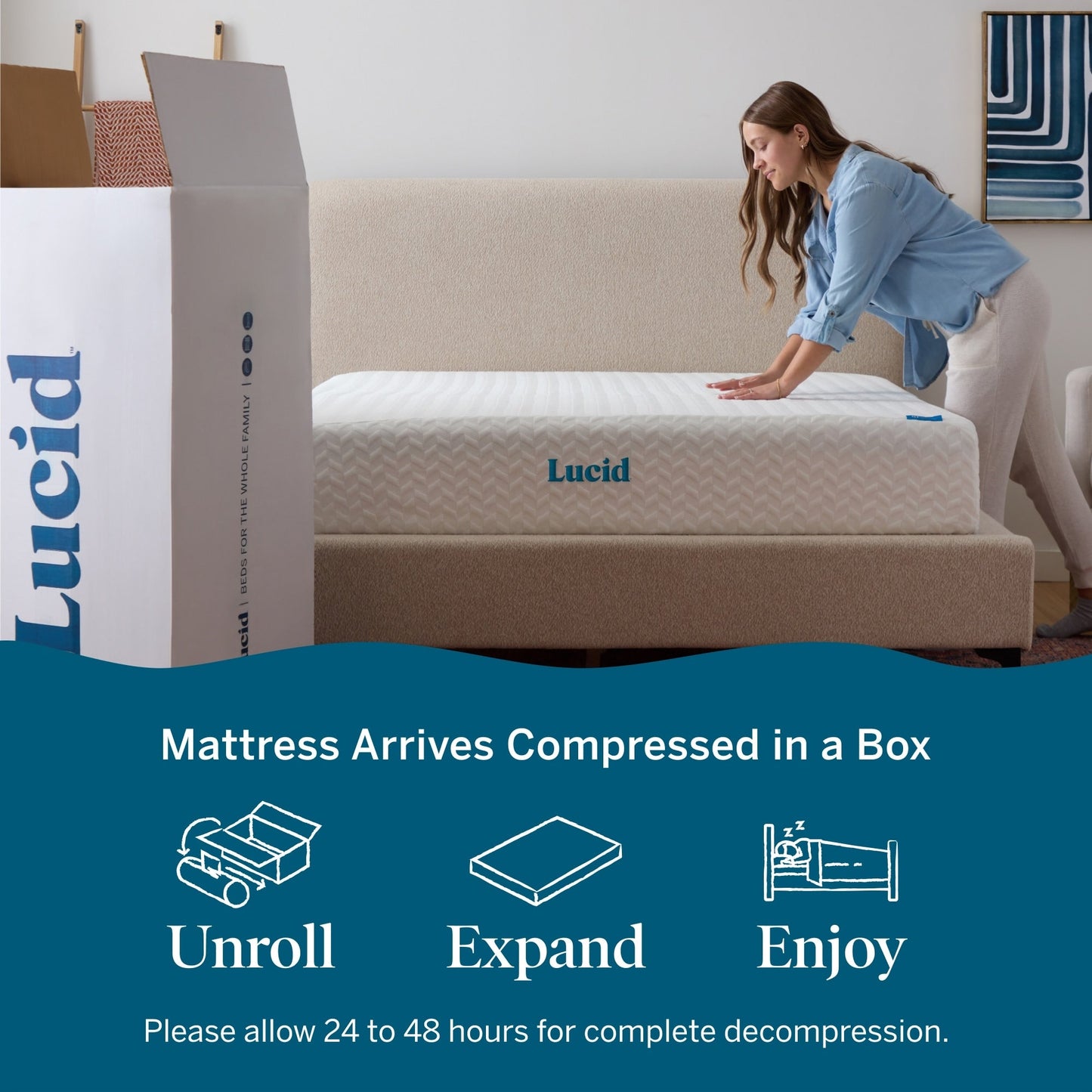 Matelas de luxe Lucid en mousse à mémoire de forme et gel de 25 cm