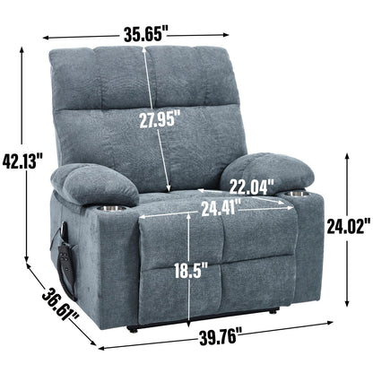 Fauteuil inclinable électrique Lazy Boy à double moteur en chenille avec massage et chauffage lombaire, deux porte-gobelets, gris-bleu
