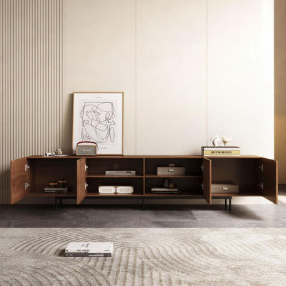 Meuble TV de style moderne du milieu du siècle avec 4 portes de rangement, compatible avec les téléviseurs jusqu'à 100 pouces, centre de divertissement pour le salon