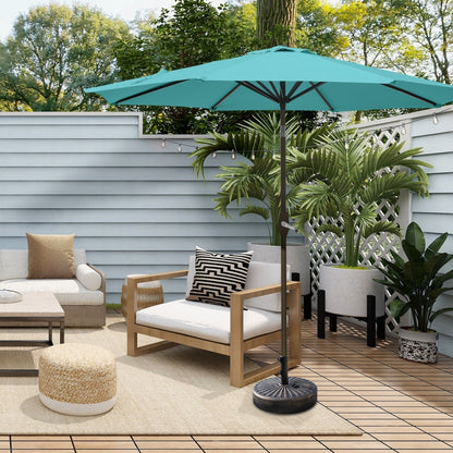 Parasol de terrasse Lopes de 2,74 m (9 pi) avec pied et support lestés finition bronze inclus