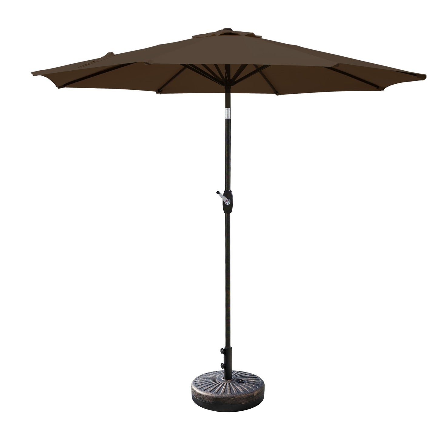 Parasol de terrasse Lopes de 2,74 m (9 pi) avec pied et support lestés finition bronze inclus
