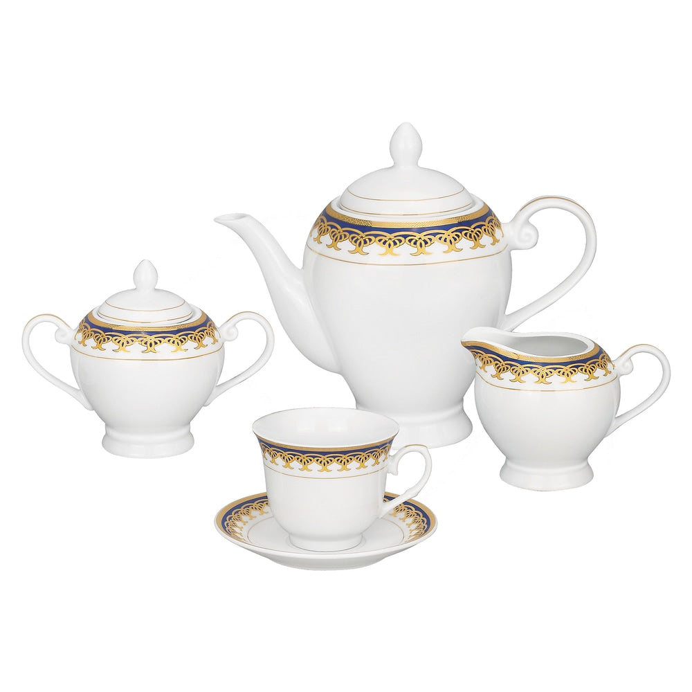 Service de table en porcelaine 57 pièces Lorren Home Trends, accents or et bleu