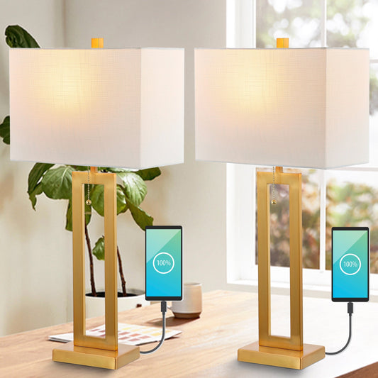 Lampe de table LED Lucie 28,5 en fer style industriel vintage avec chaînette et port de chargement USB (lot de 2) par JONATHAN Y