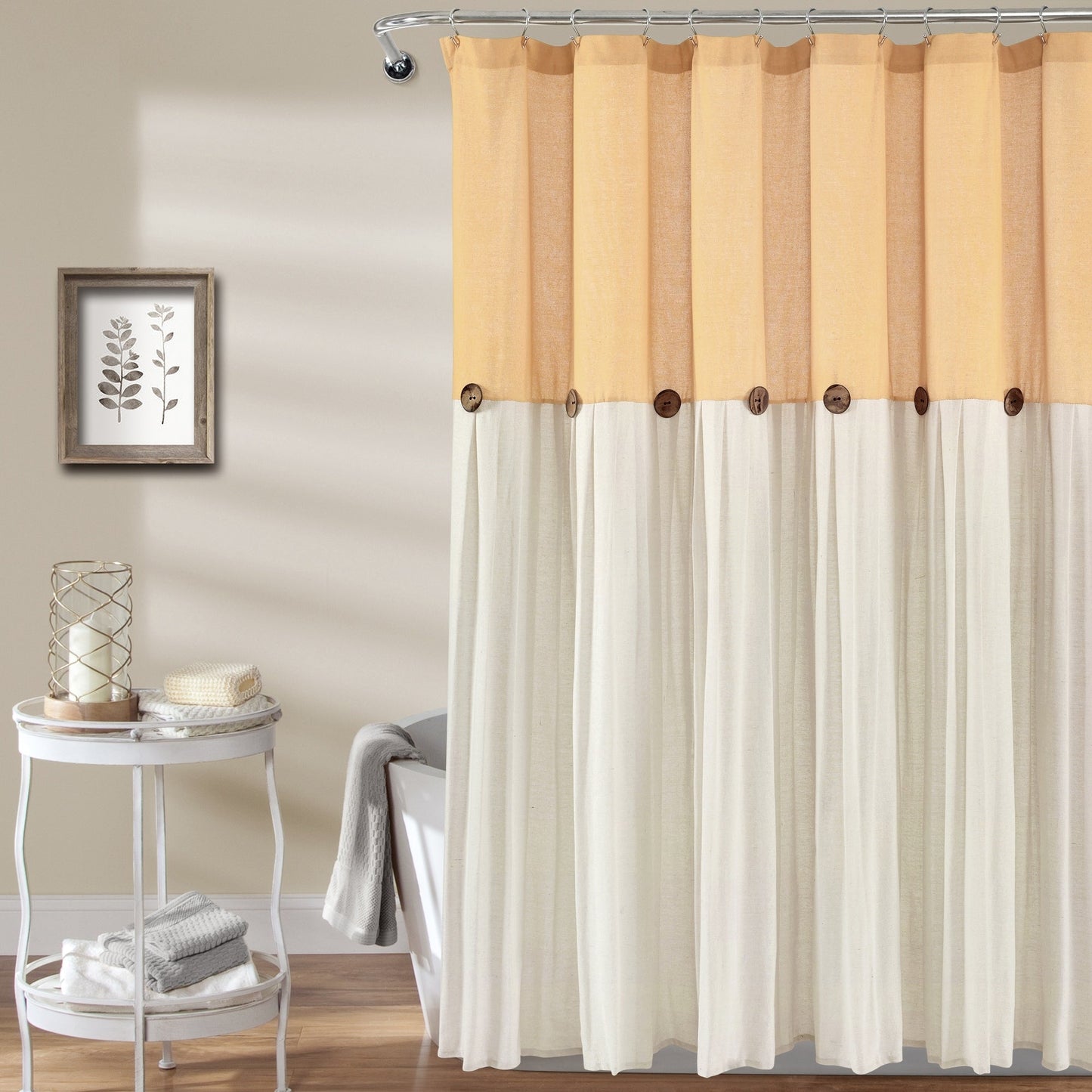 Rideau de douche à boutons en lin bicolore Lush Decor