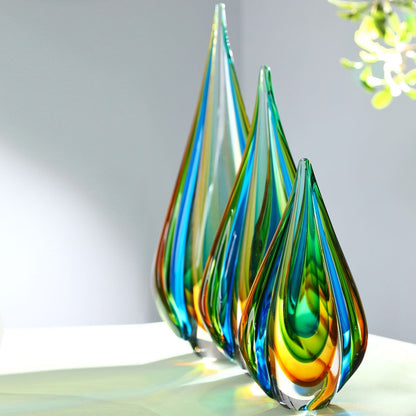Sculpture en verre soufflé à la main Luxury Lane, en forme de larme à flamme verte, Sommerso, 25 à 45 cm de hauteur