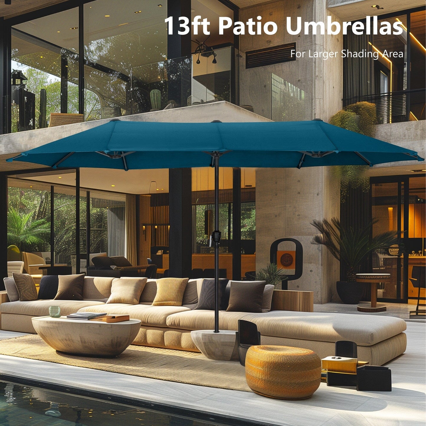 Parasol de terrasse double face extra large de 4 m (13 pi) avec manivelle, MAISON ARTS