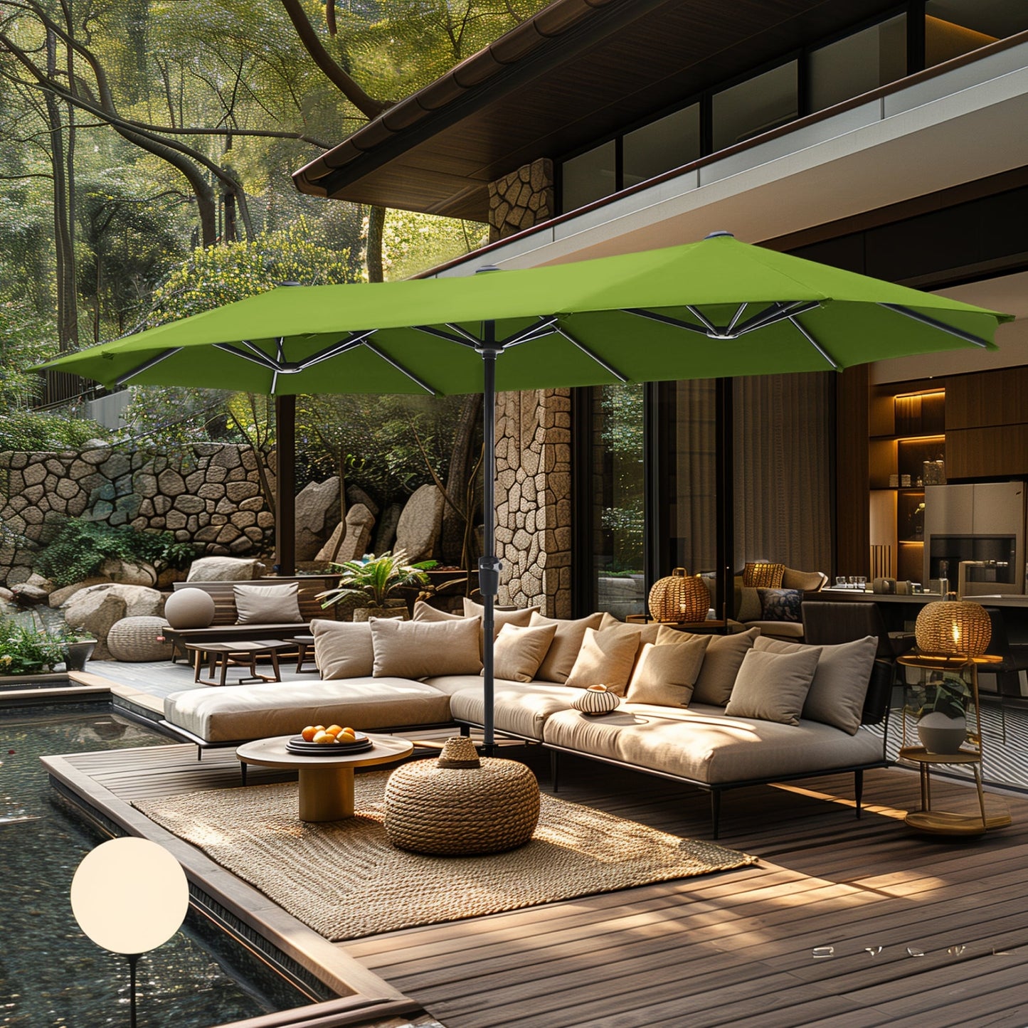 Parasol de terrasse double face extra large de 4 m (13 pi) avec manivelle, MAISON ARTS