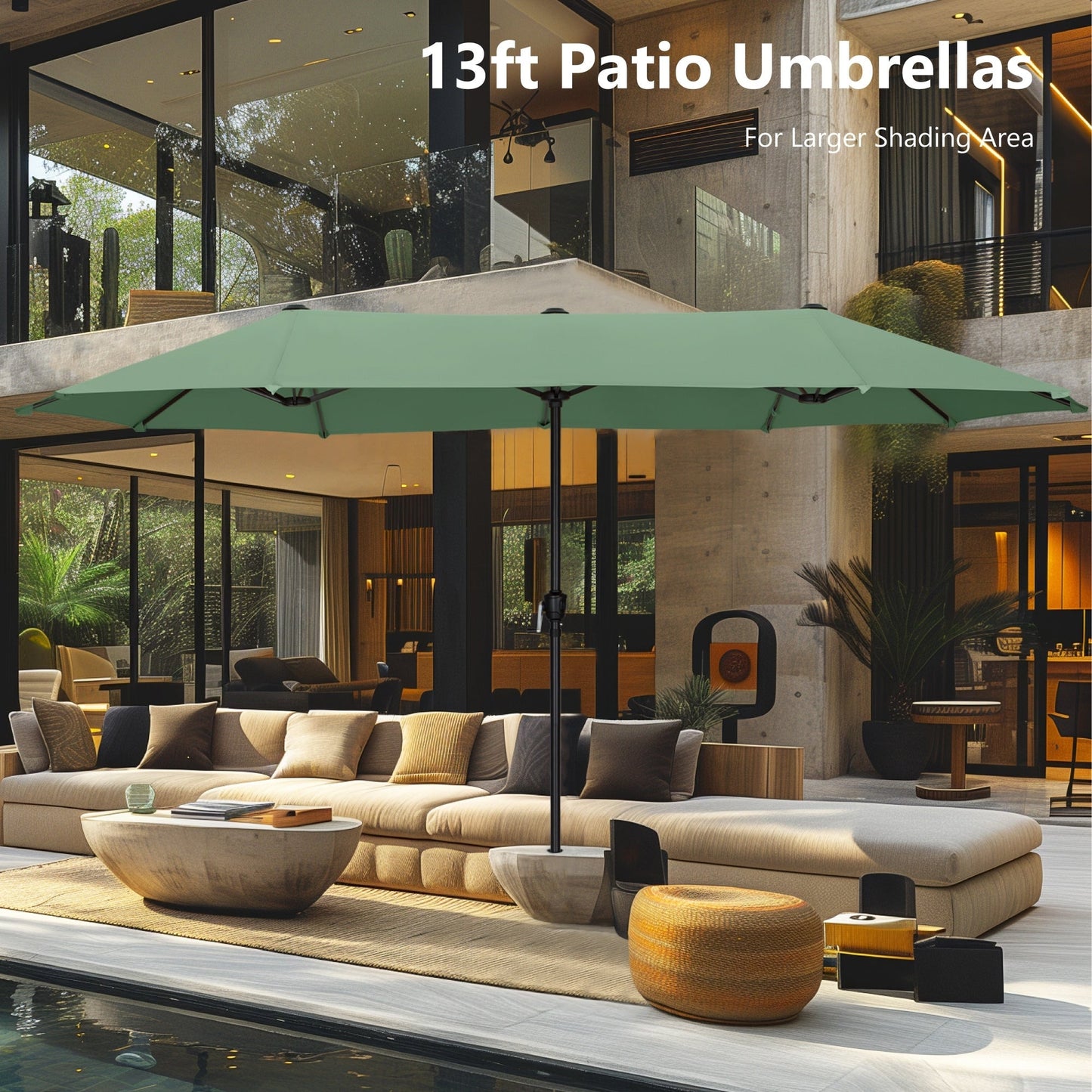 Parasol de terrasse double face extra large de 4 m (13 pi) avec manivelle, MAISON ARTS