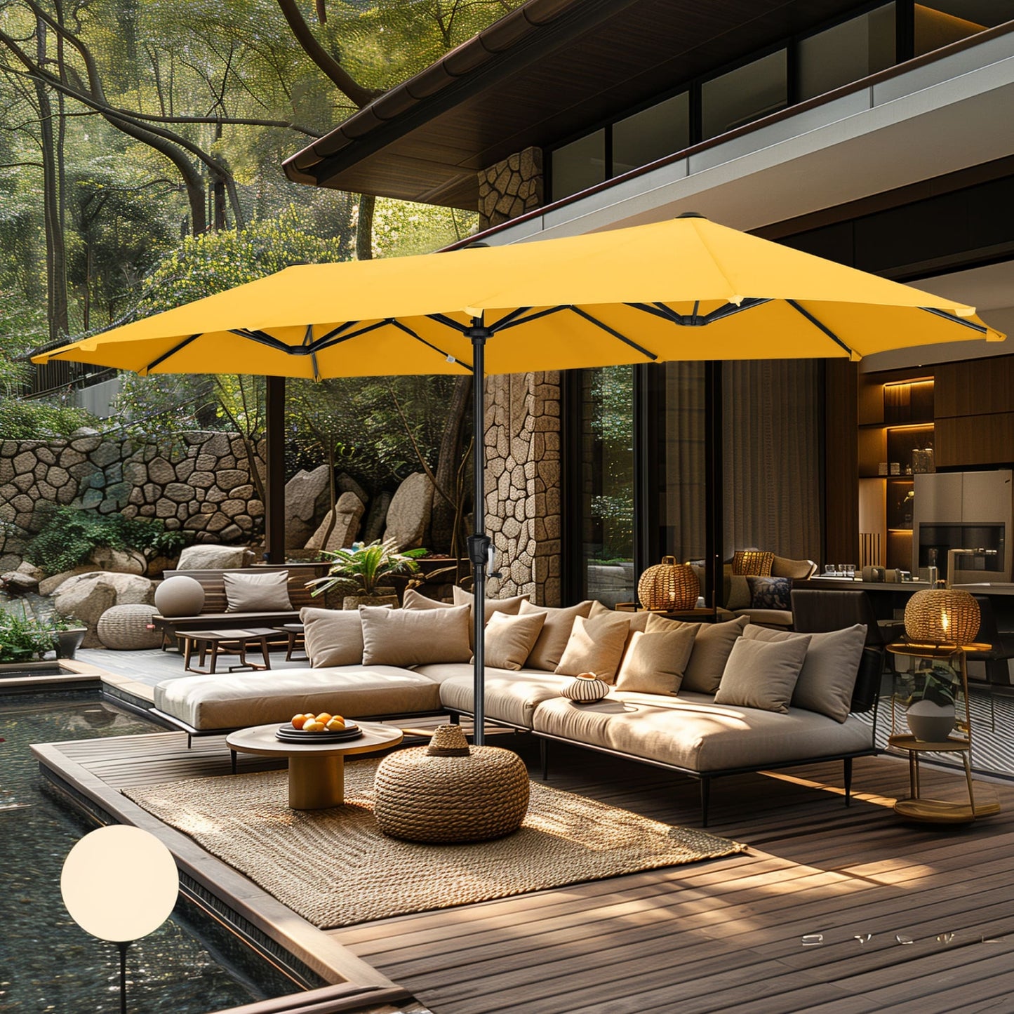 Parasol de terrasse double face extra large de 4 m (13 pi) avec manivelle, MAISON ARTS