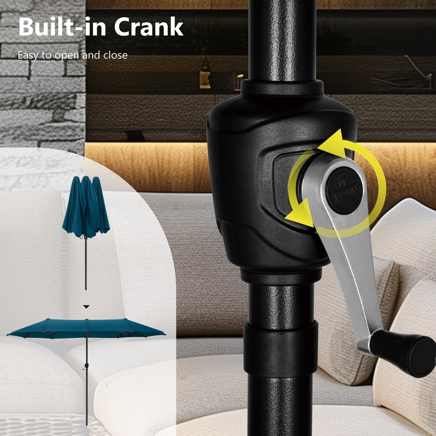 Parasol de terrasse double face extra large de 4 m (13 pi) avec manivelle, MAISON ARTS