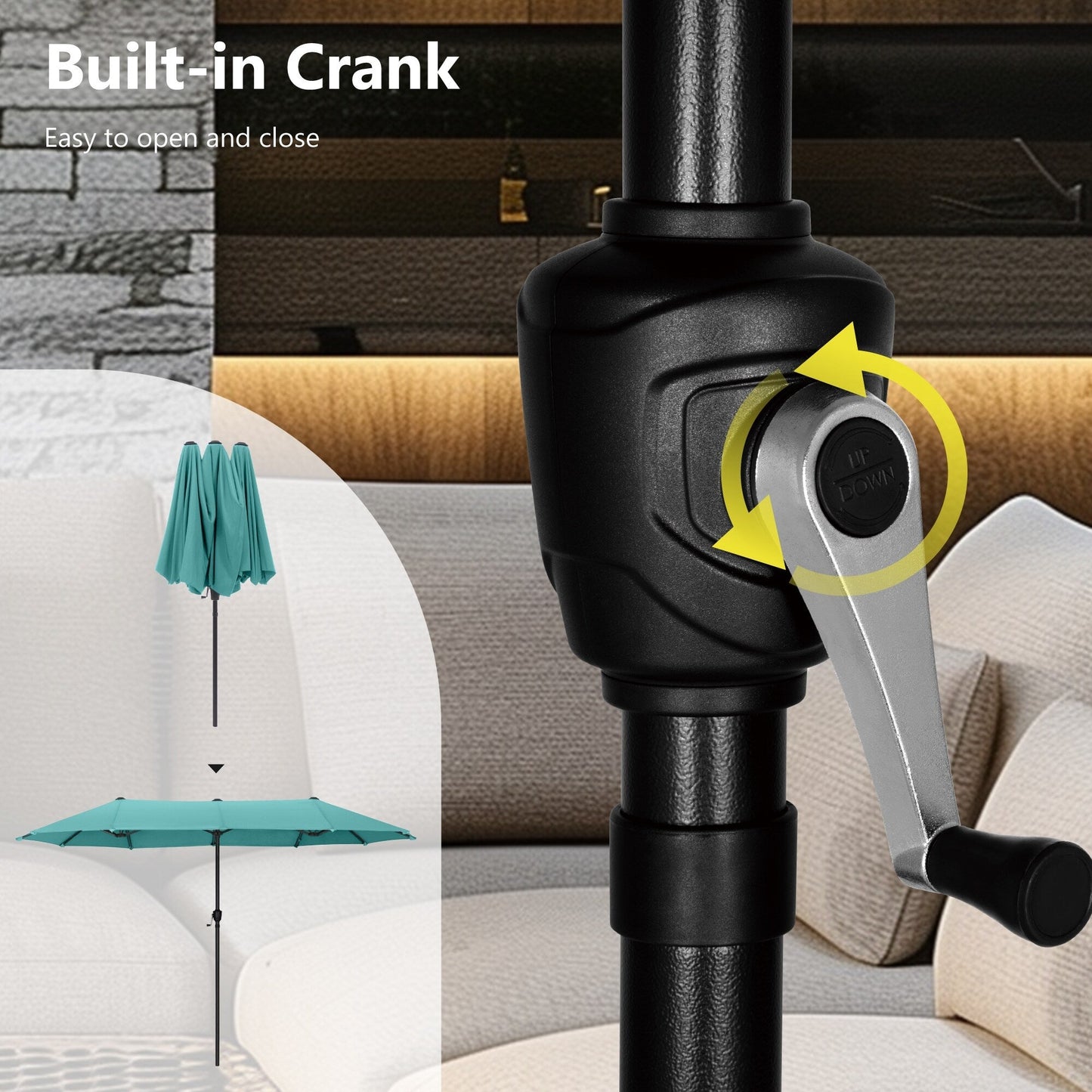 Parasol de terrasse double face extra large de 4 m (13 pi) avec manivelle, MAISON ARTS