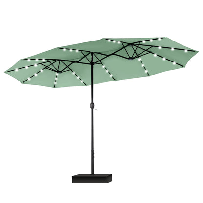 Parasol de marché d'extérieur rectangulaire à manivelle double face MAISON ARTS de 4,57 m (15 pi), avec éclairage solaire à DEL et base incluse