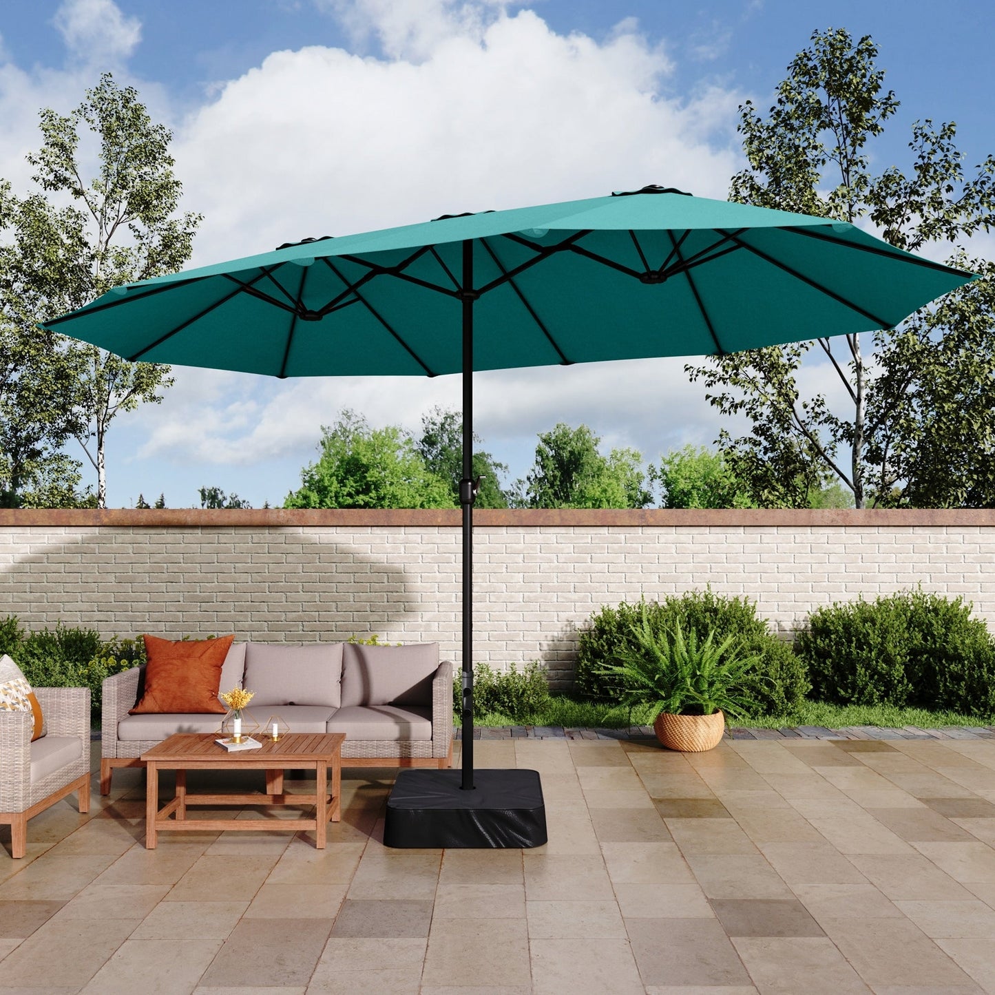 Parasol double face extra large de 4,57 m (15 pi) avec base incluse, MAISON ARTS