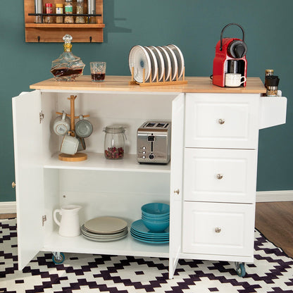 Chariot de cuisine Sophia &amp; William avec plateau rabattable en bois d'hévéa, chariot de cuisine roulant avec grand meuble de rangement