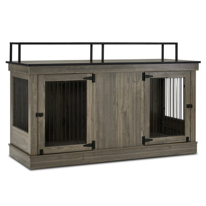 Meuble TV intégré pour grande cage à chien Mcombo, niche en bois avec double porte 1861