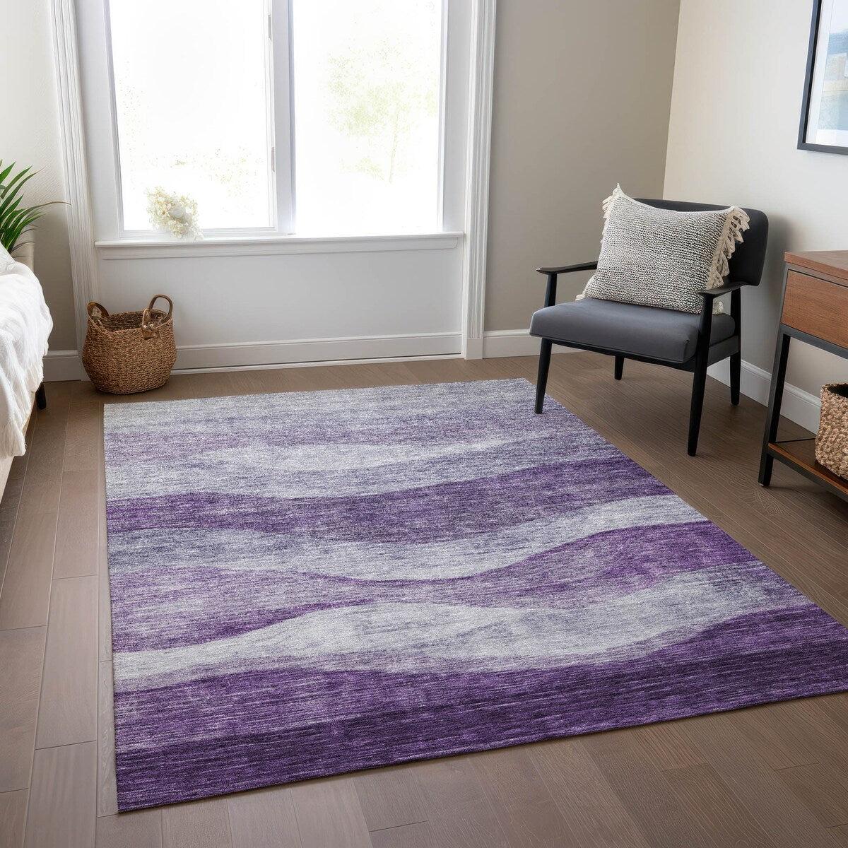 Tapis Chantille contemporain à vagues, lavable en machine, pour intérieur et extérieur