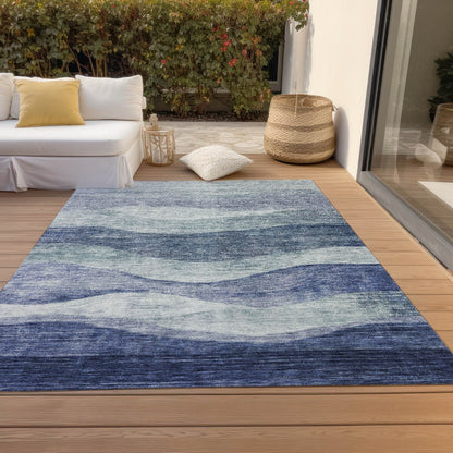 Tapis Chantille contemporain à vagues, lavable en machine, pour intérieur et extérieur