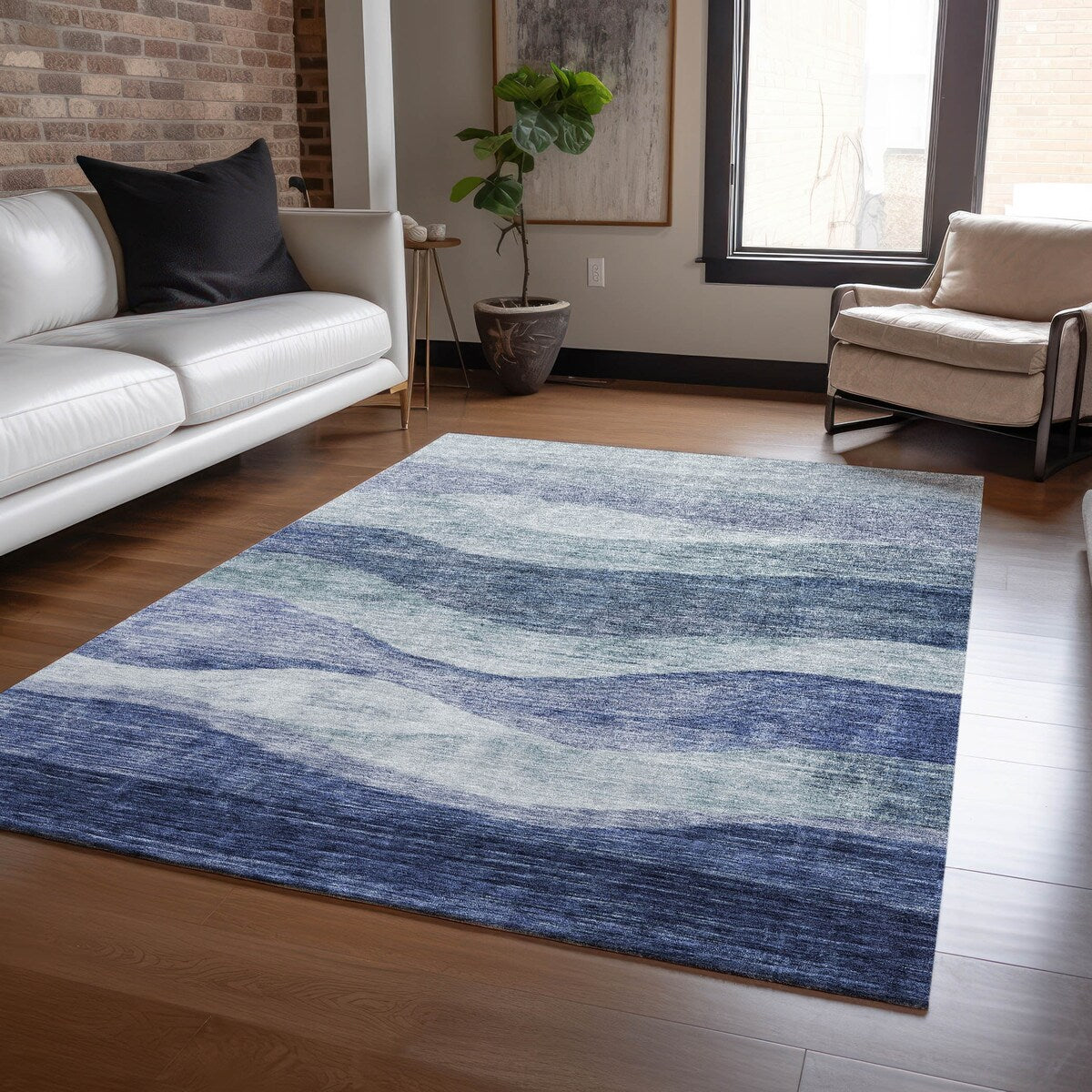 Tapis Chantille contemporain à vagues, lavable en machine, pour intérieur et extérieur